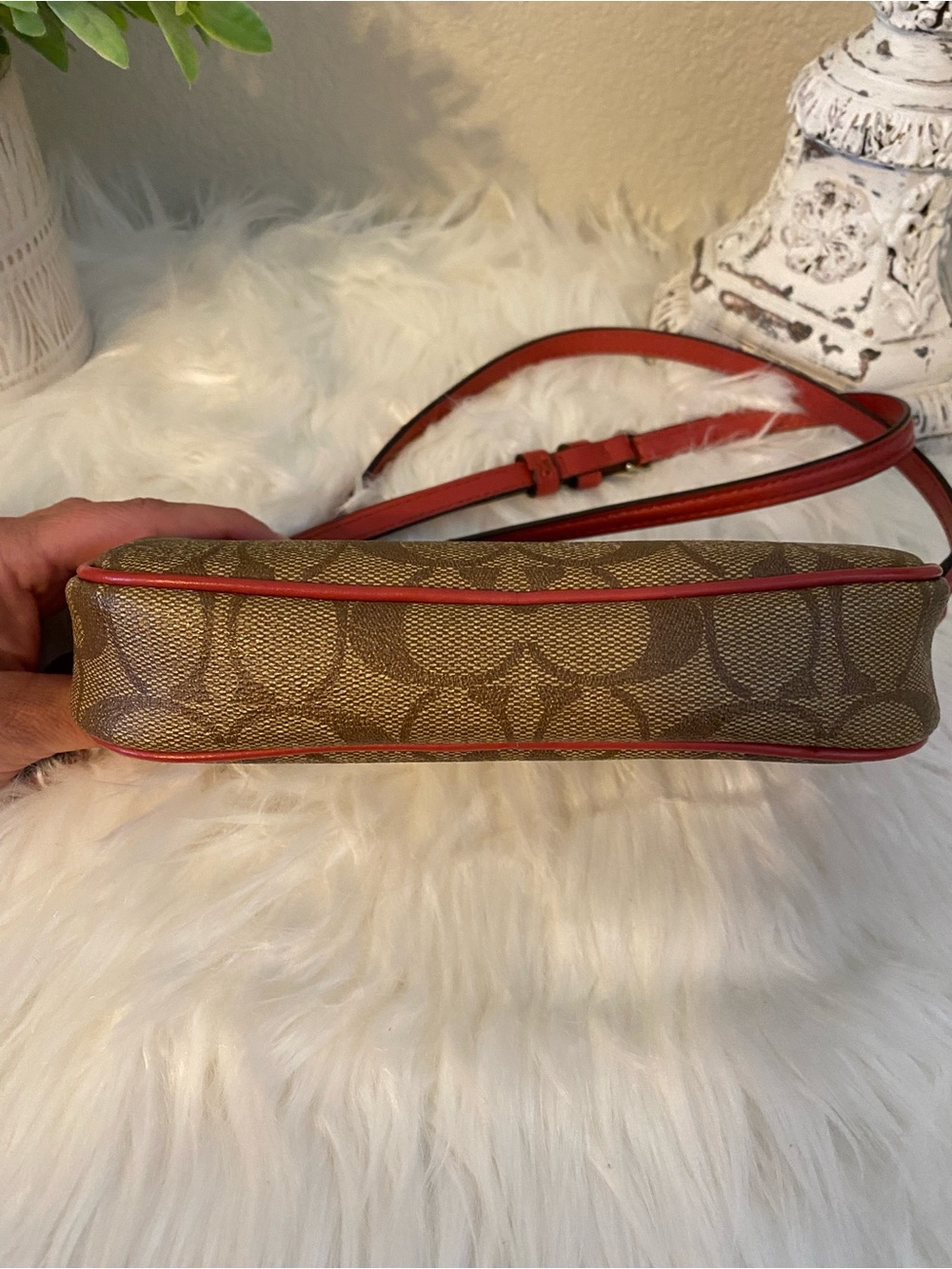 Coach Brown Signature Canvas Crossbody with Red Trim and Miss Pac-Man Graphic - Picture 6 of 15
